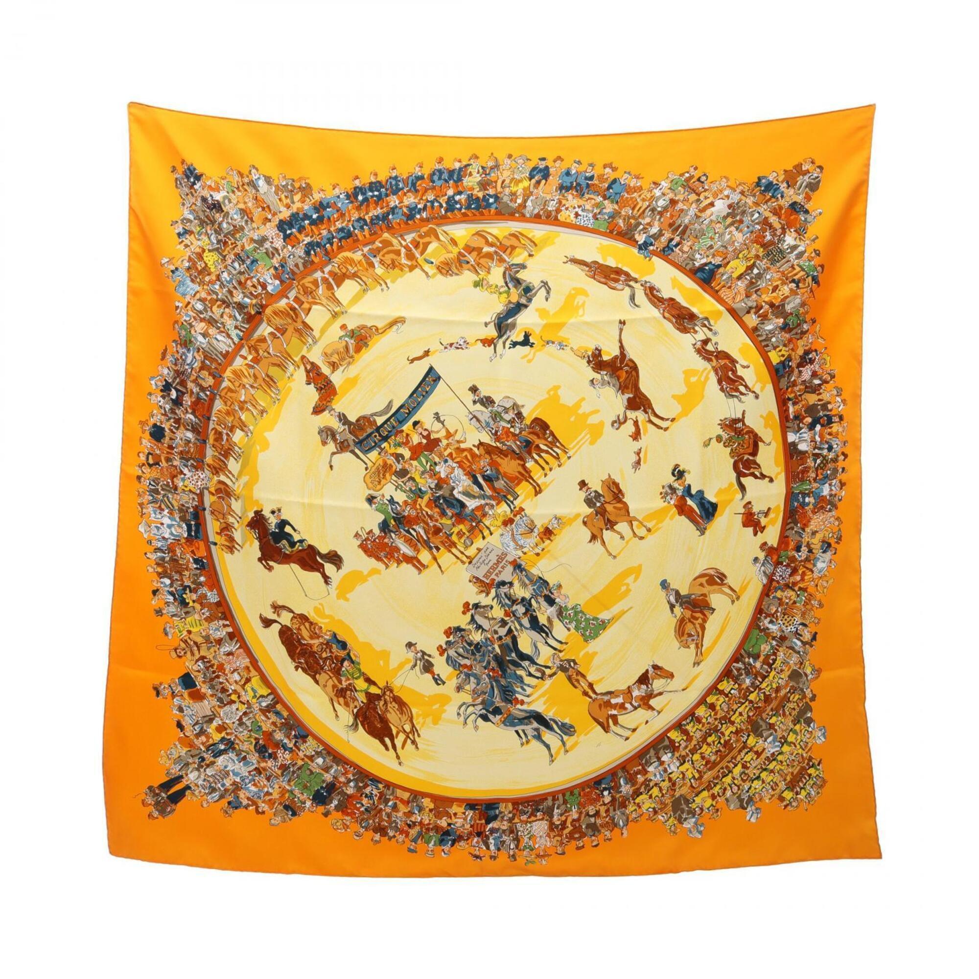 Hermes Carre 90 Cirque Molier Scarf/Muffler, Cashmere, Women's, Orange/Multic...